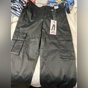 Celebrity Pink Black Cargo Satin Pants